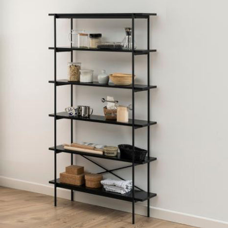 Angus Tall Bookcase Shelving Unit With 5 Shelves And Black Metal Frame 94x27x172 cm