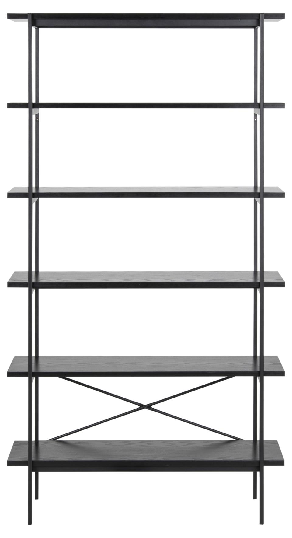 Angus Tall Bookcase Shelving Unit With 5 Shelves And Black Metal Frame 94x27x172 cm