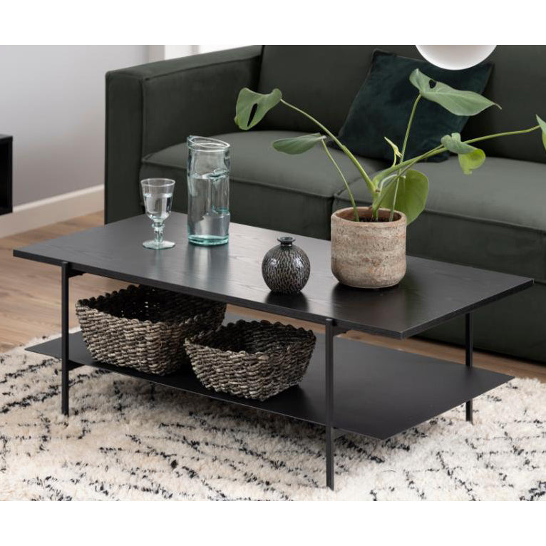 Angus Black Ash Melamine Coffee Table With Powder Coated Solid Metal Base