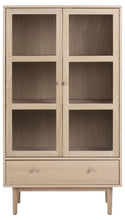 Load image into Gallery viewer, Aston Display Cabinet In White Oak With 2 Glass Doors, Shelves And Drawer 145x80x40 cm
