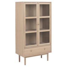Load image into Gallery viewer, Aston Display Cabinet In White Oak With 2 Glass Doors, Shelves And Drawer 145x80x40 cm

