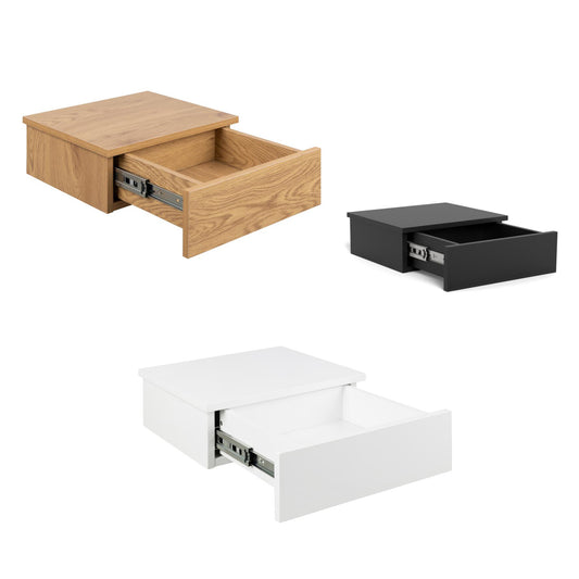 Avignon 1 Drawer Wooden Bedside Wall Table In Black, White Or Oak