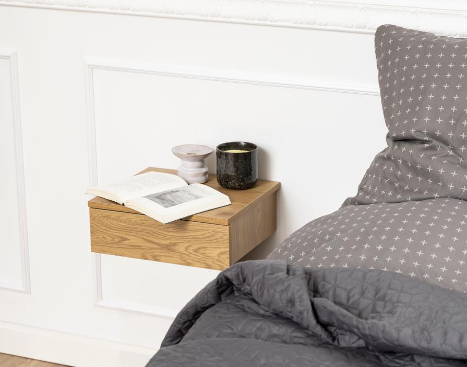 Avignon 1 Drawer Wooden Bedside Wall Table In Black, White Or Oak