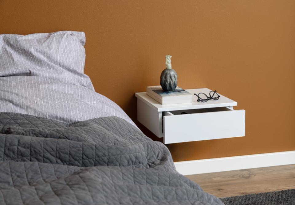 Avignon 1 Drawer Wooden Bedside Wall Table In Black, White Or Oak