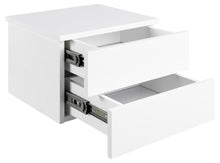Load image into Gallery viewer, White storage unit with open drawers on a white background

