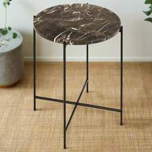 Load image into Gallery viewer, Avila Amour Round Side Table In Brown Marble With A Metal Base 42cm
