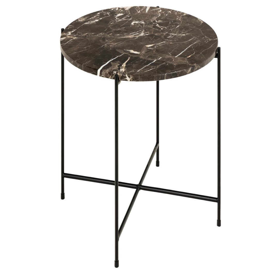 Avila Amour Round Side Table In Brown Marble With A Metal Base 42cm