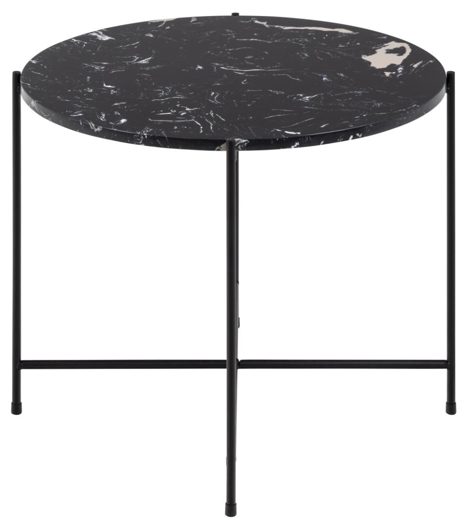 Avila Amour 52cm Round Side Table In Black Marble With A Metal Base