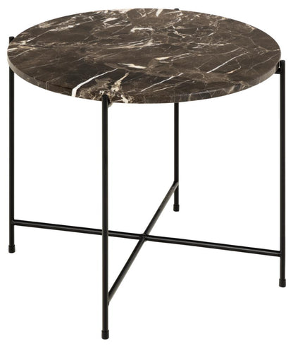 Avila Amour 52cm Round Side Table In Brown Marble With A Metal Base