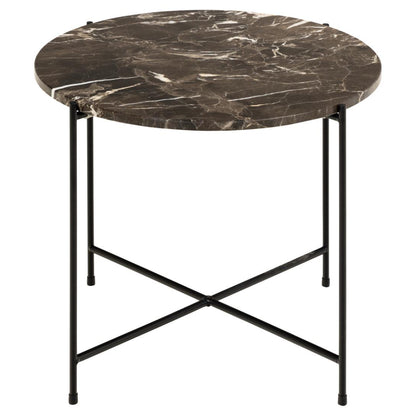 Avila Amour 52cm Round Side Table In Brown Marble With A Metal Base