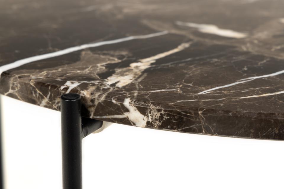 Avila Amour 52cm Round Side Table In Brown Marble With A Metal Base
