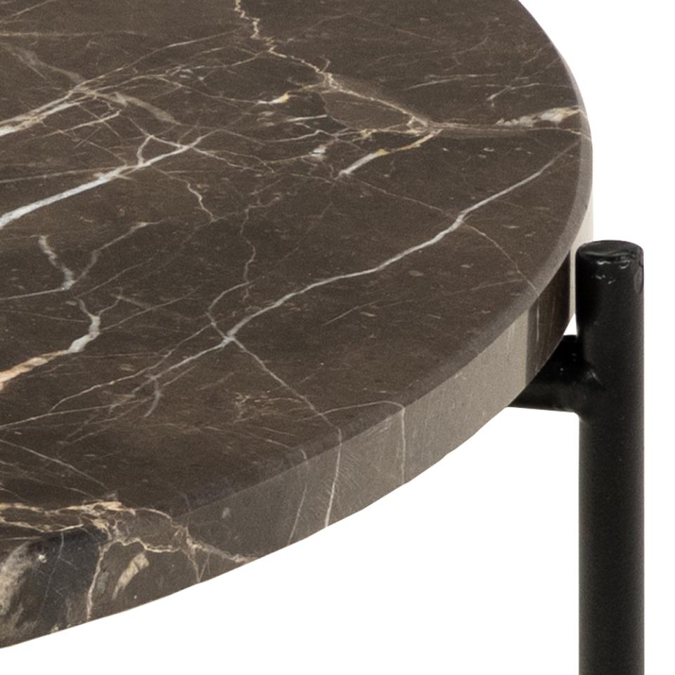 Avila Amour 52cm Round Side Table In Brown Marble With A Metal Base