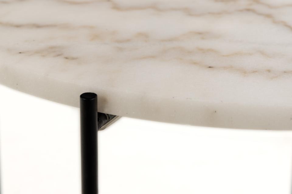 Avila Amour 52cm Round Side Table In White Marble With A Metal Base