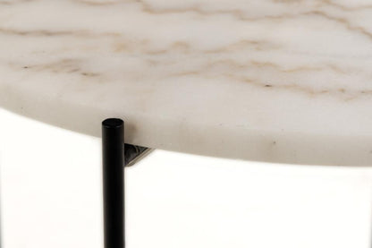 Avila Amour 52cm Round Side Table In White Marble With A Metal Base