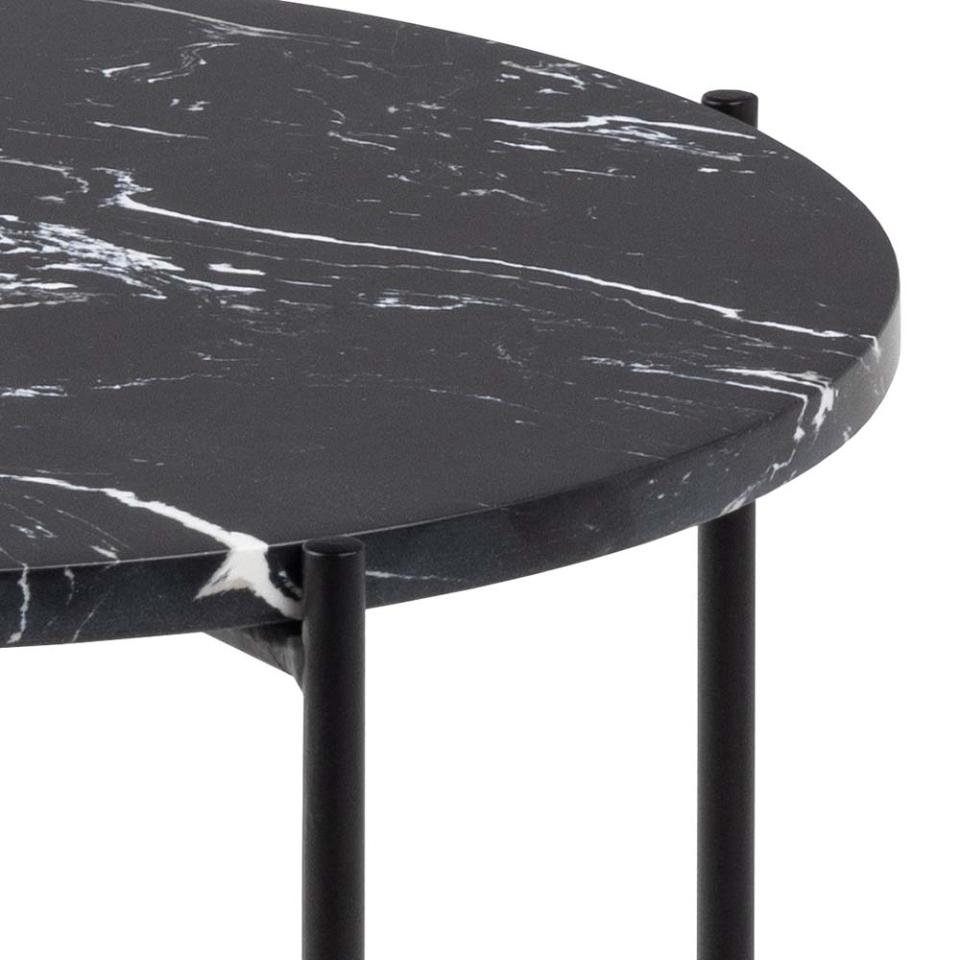 Avila Amour Round Side Table In Black Marble With A Metal Base 42cm