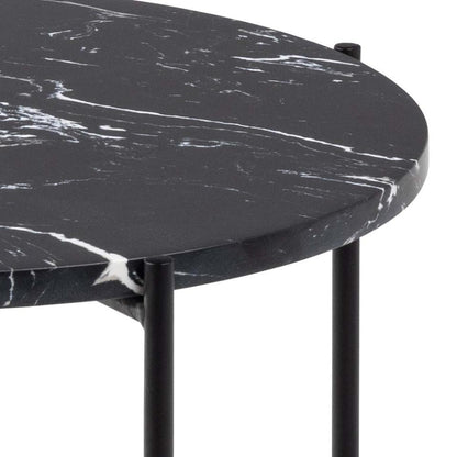 Avila Amour Round Side Table In Black Marble With A Metal Base 42cm