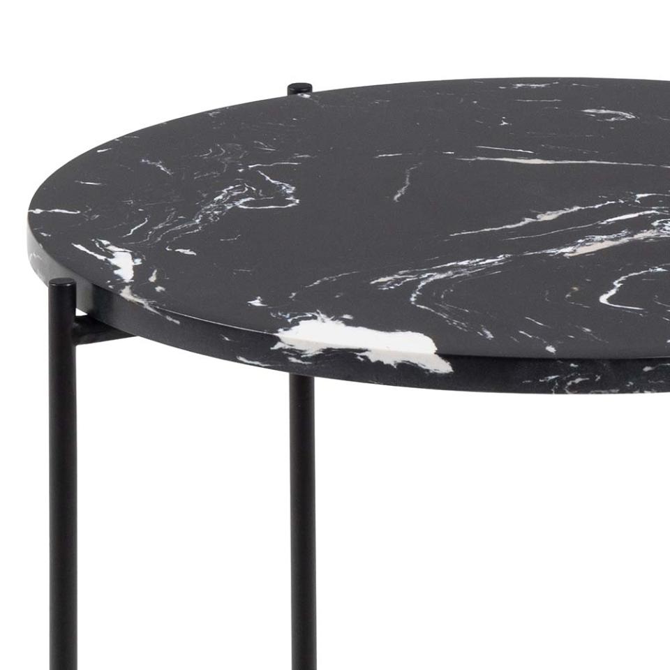 Avila Amour Round Side Table In Black Marble With A Metal Base 42cm