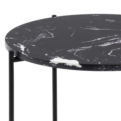 Avila Amour Round Side Table In Black Marble With A Metal Base 42cm