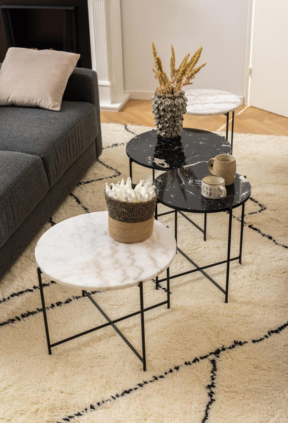 Avila Amour Round Side Table In Black Marble With A Metal Base 42cm