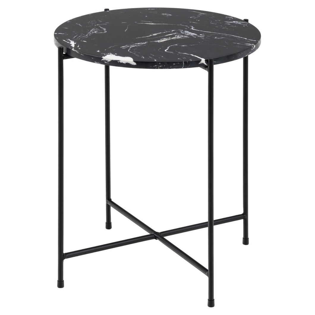 Avila Amour Round Side Table In Black Marble With A Metal Base 42cm