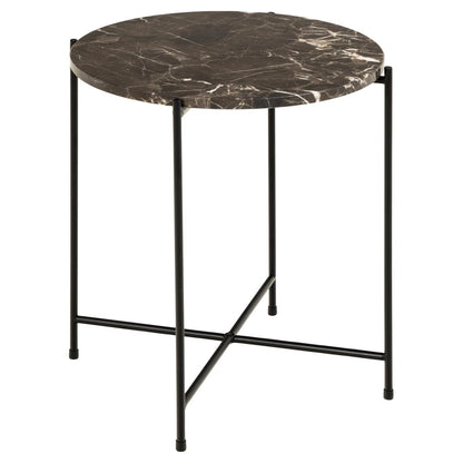 Avila Amour Round Side Table In Brown Marble With A Metal Base 42cm