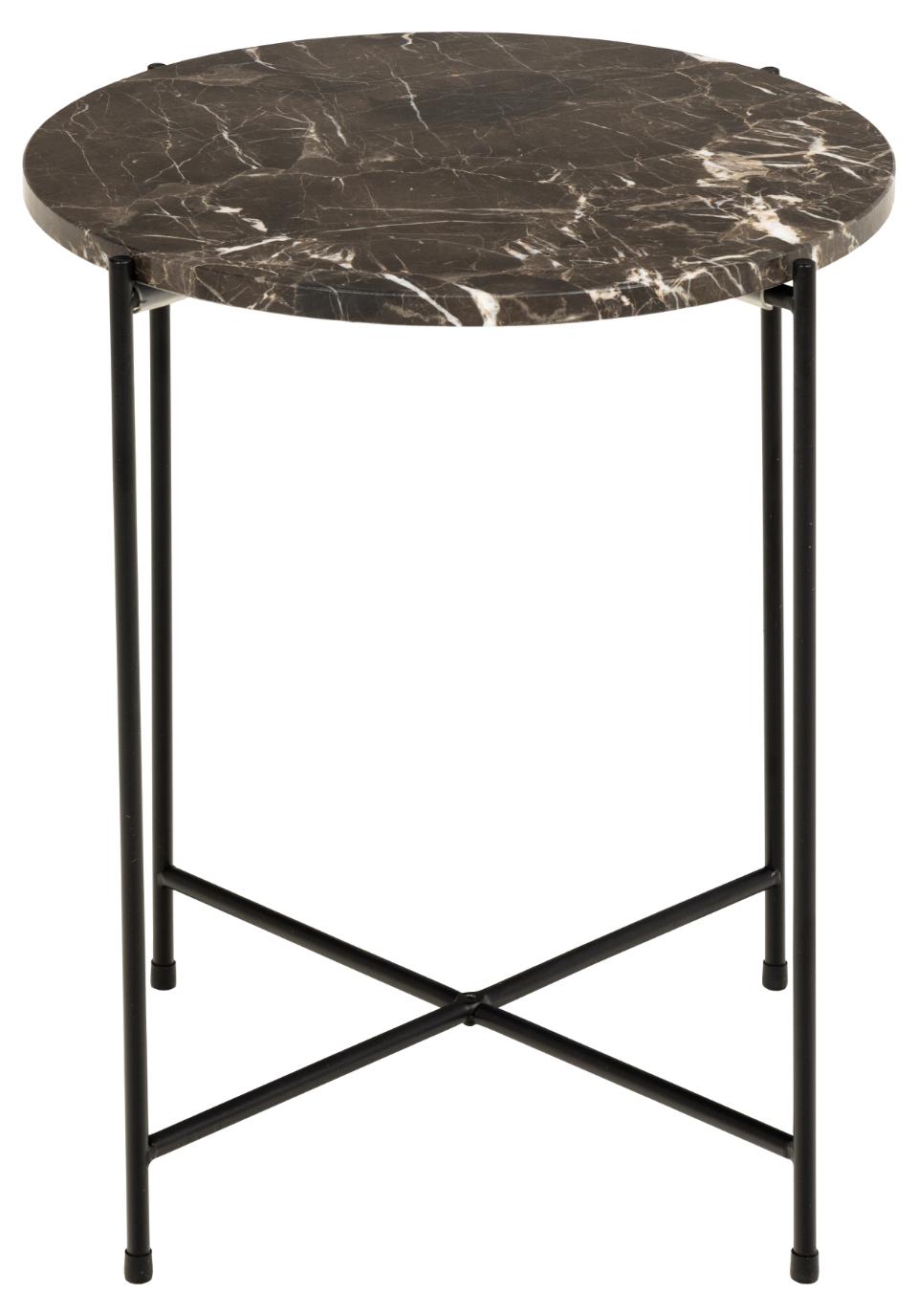 Avila Amour Round Side Table In Brown Marble With A Metal Base 42cm