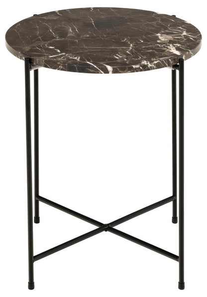 Avila Amour Round Side Table In Brown Marble With A Metal Base 42cm
