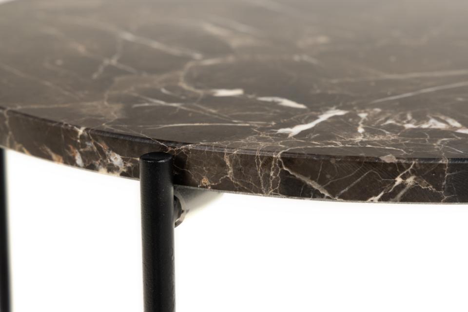 Avila Amour Round Side Table In Brown Marble With A Metal Base 42cm