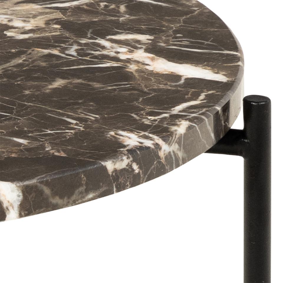 Avila Amour Round Side Table In Brown Marble With A Metal Base 42cm