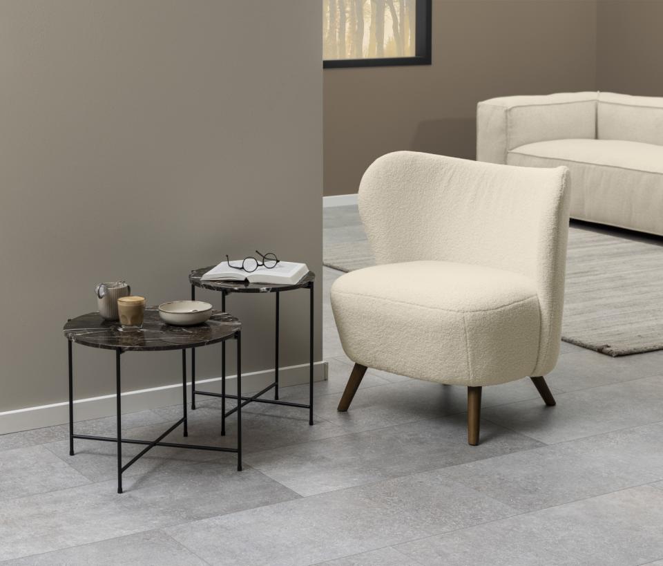 Avila Amour Round Side Table In Brown Marble With A Metal Base 42cm