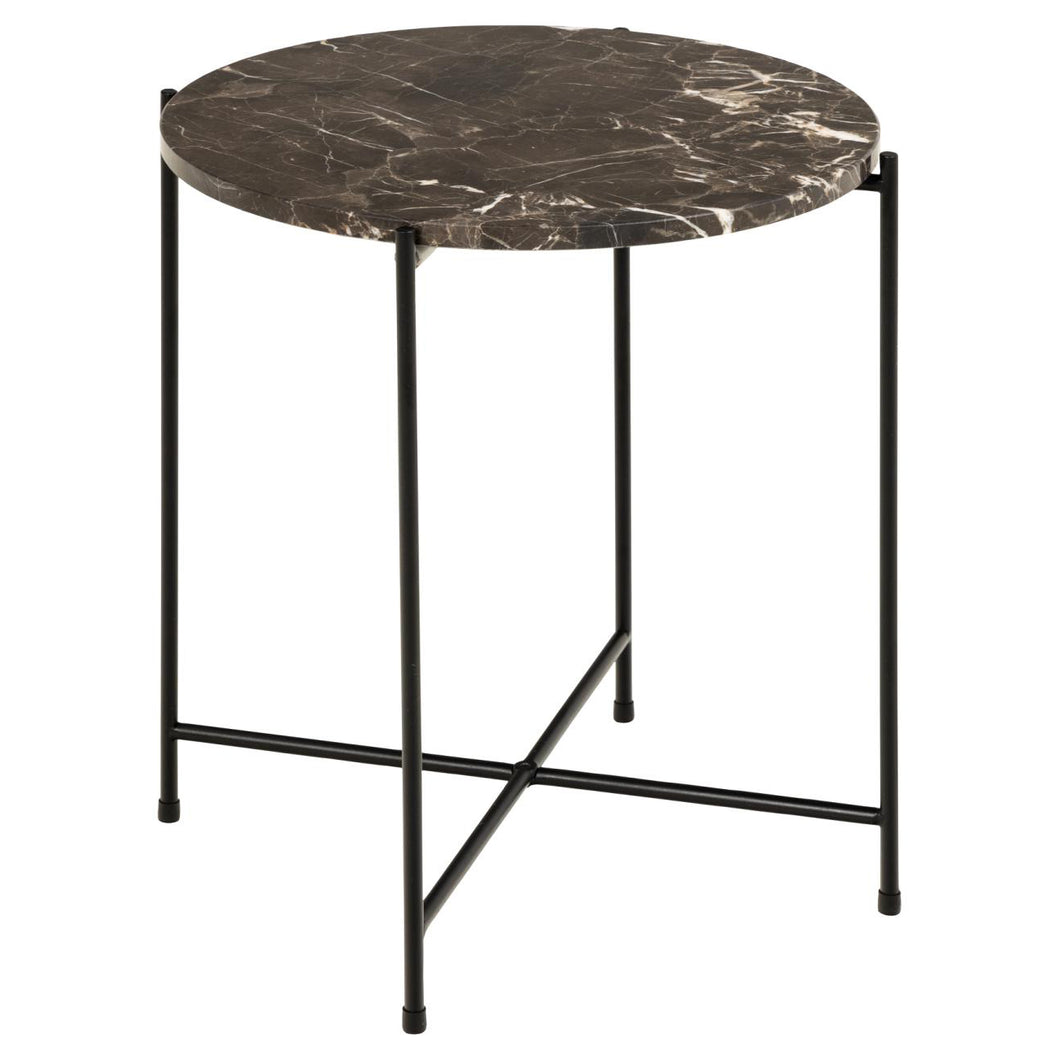 Avila Amour Round Side Table In Brown Marble With A Metal Base 42cm
