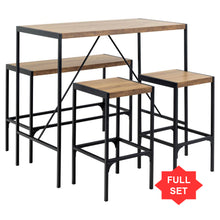 Load image into Gallery viewer, Bahamas Bar Table And Stool Set In Brown Oak With Black Metal Legs And Footrests 120x60x105 cm
