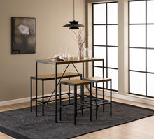 Load image into Gallery viewer, Bahamas Bar Table And Stool Set In Brown Oak With Black Metal Legs And Footrests 120x60x105 cm
