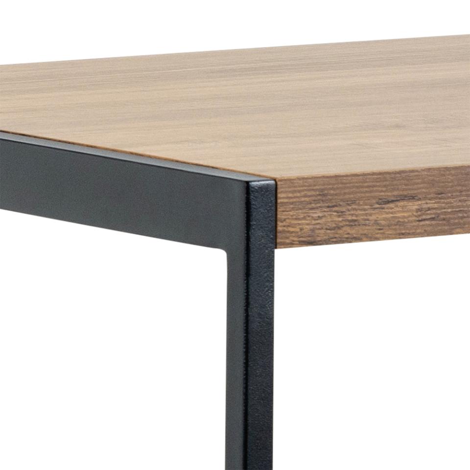 Bahamas Bar Table And Stool Set In Brown Oak With Black Metal Legs And Footrests 120x60x105 cm