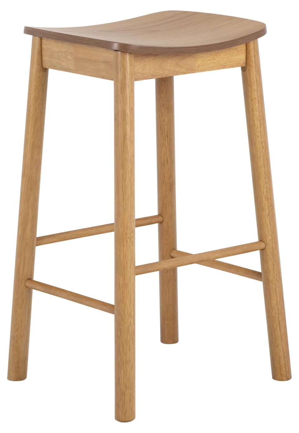 Barlow Backless Oak Wood Bar Stool Set Of 2 With Comfort Curved Seat and Foot Rest Compact Under Counter Design