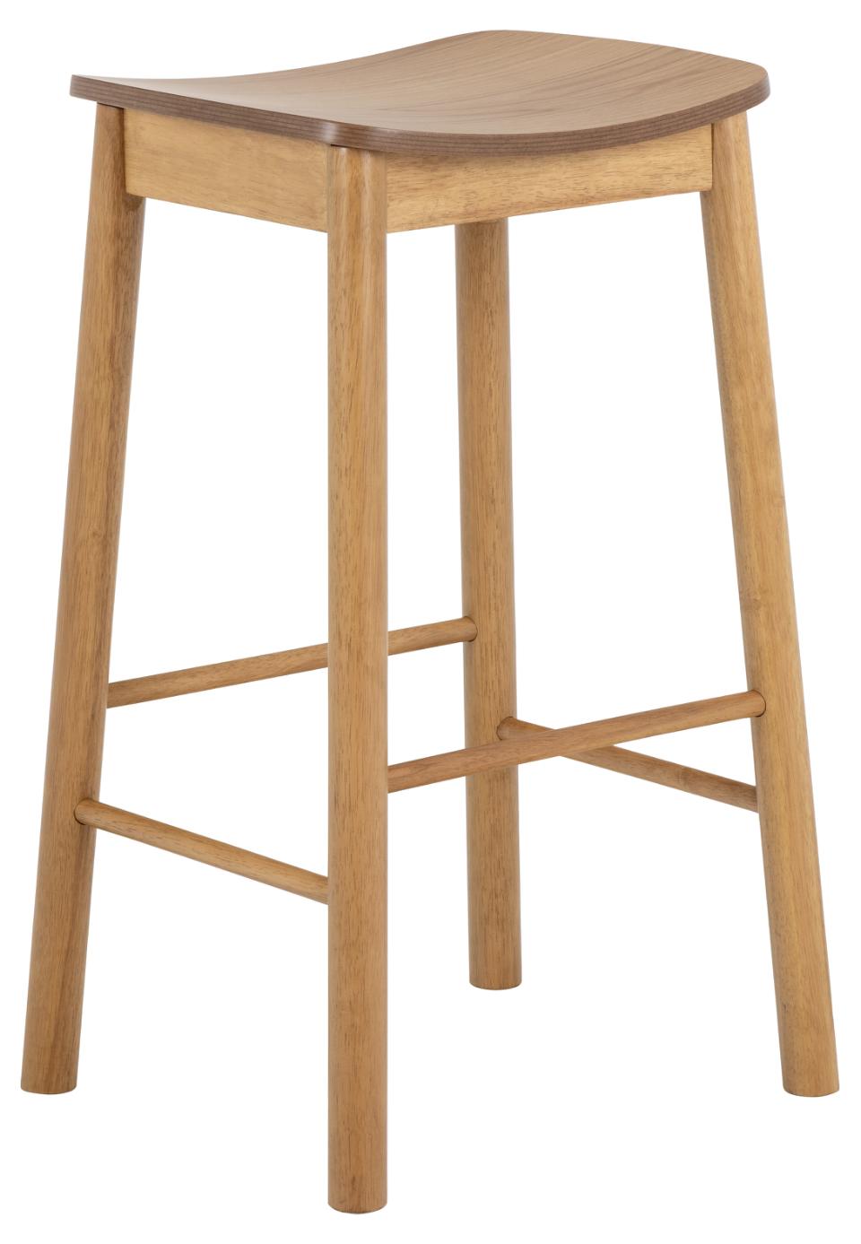 Barlow Backless Oak Wood Bar Stool Set Of 2 With Comfort Curved Seat and Foot Rest Compact Under Counter Design