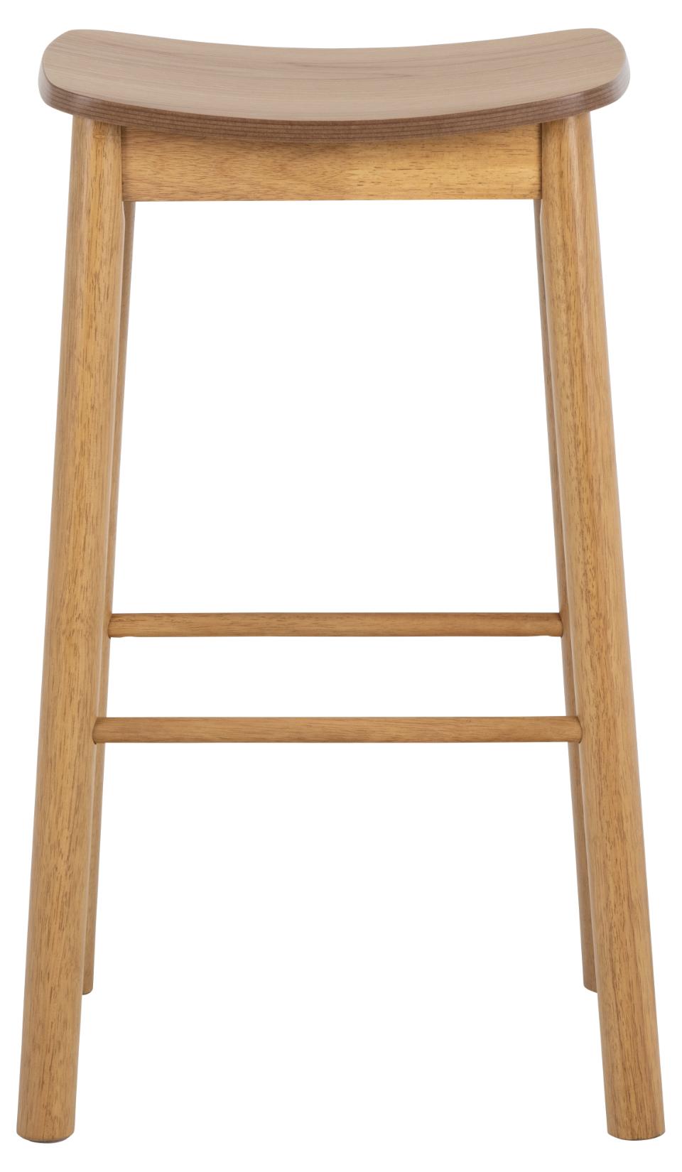 Barlow Backless Oak Wood Bar Stool Set Of 2 With Comfort Curved Seat and Foot Rest Compact Under Counter Design