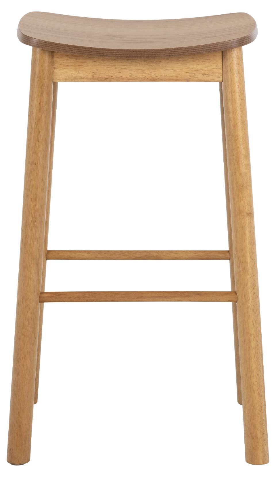 Barlow Backless Oak Wood Bar Stool Set Of 2 With Comfort Curved Seat and Foot Rest Compact Under Counter Design