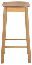 Load image into Gallery viewer, Barlow Backless Oak Wood Bar Stool Set Of 2 With Comfort Curved Seat and Foot Rest Compact Under Counter Design
