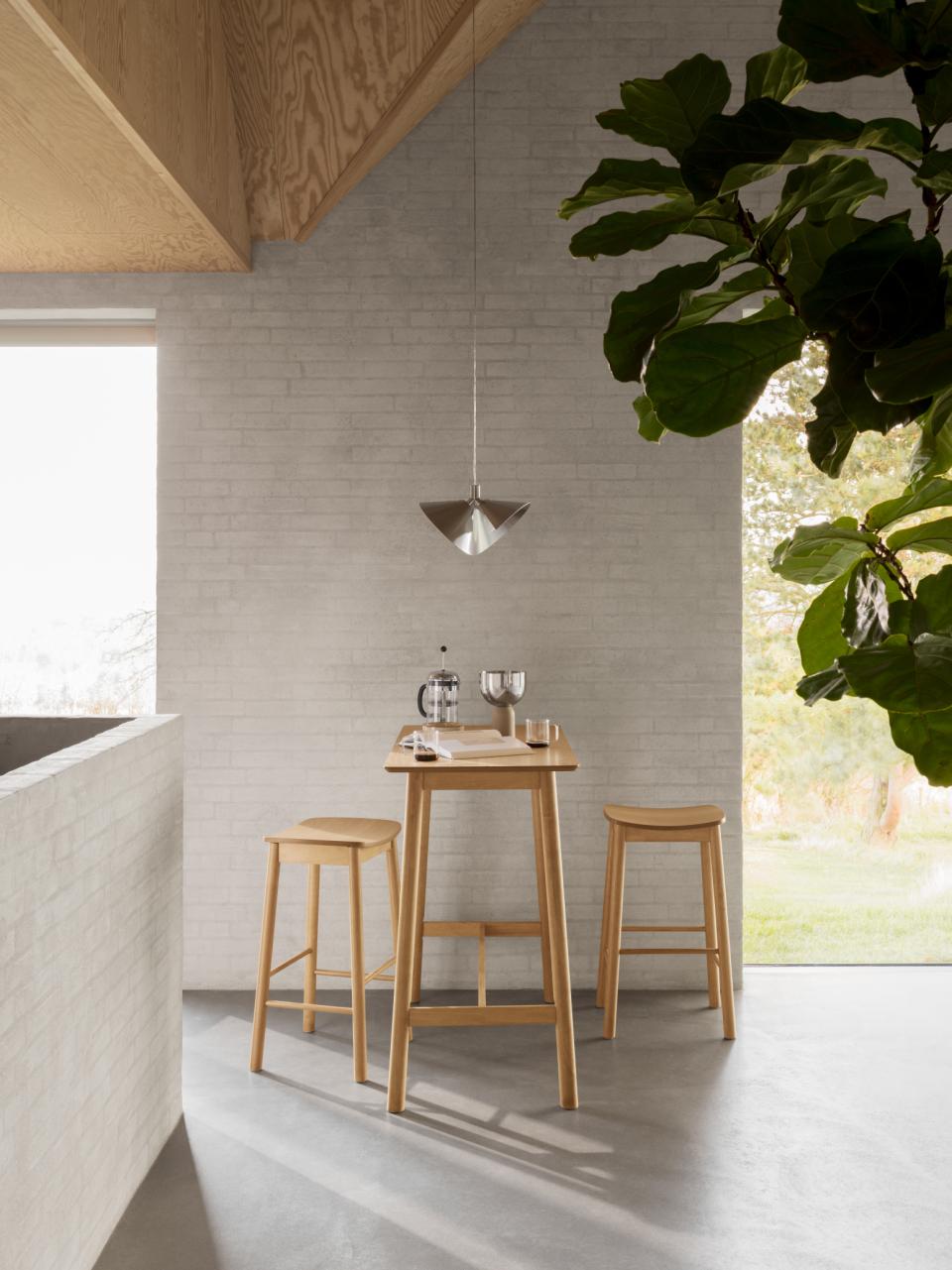 Barlow Backless Oak Wood Bar Stool Set Of 2 With Comfort Curved Seat and Foot Rest Compact Under Counter Design