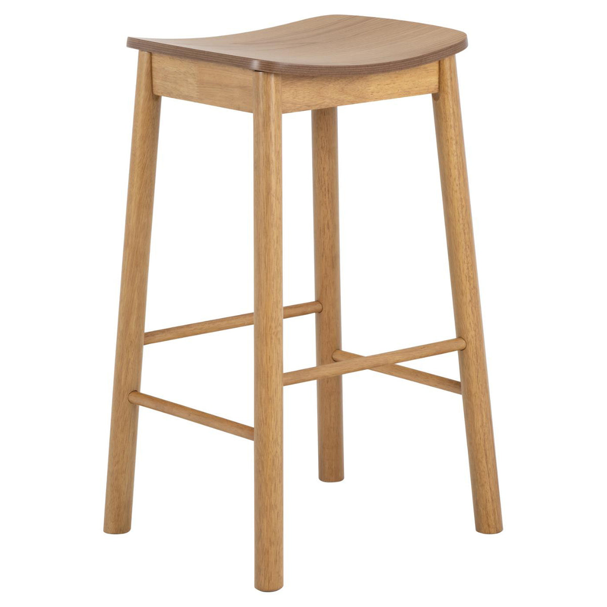 Barlow Backless Oak Wood Bar Stool Set Of 2 With Comfort Curved Seat and Foot Rest Compact Under Counter Design