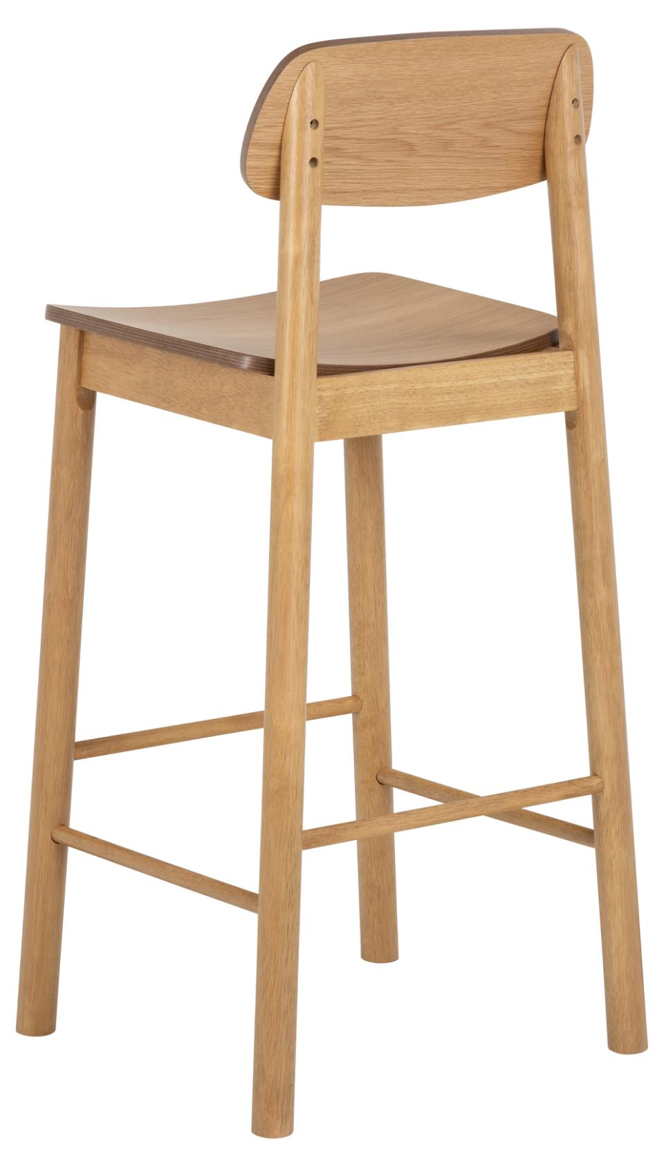 Barlow Oak Wood Bar Stool Set Of 2 With Comfort Curved Seat, Back and Foot Rest
