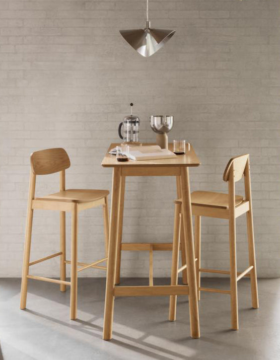Barlow Oak Wood Bar Stool Set Of 2 With Comfort Curved Seat, Back and Foot Rest