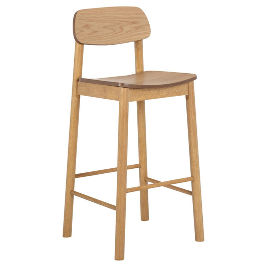 Barlow Oak Wood Bar Stool Set Of 2 With Comfort Curved Seat, Back and Foot Rest