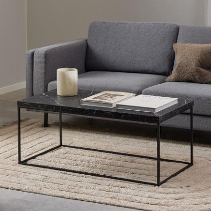 Barossa Marmo Large Black Marble Look Coffee Table Spacious 110cm x 55cm