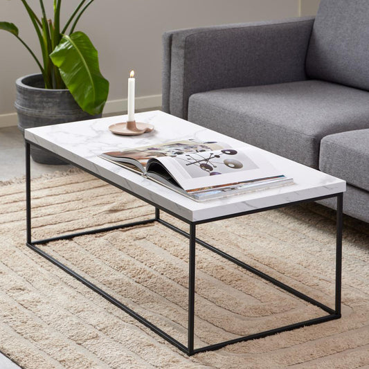 Barossa Marmo Large White Marble Look Coffee Table Spacious 110cm x 55cm