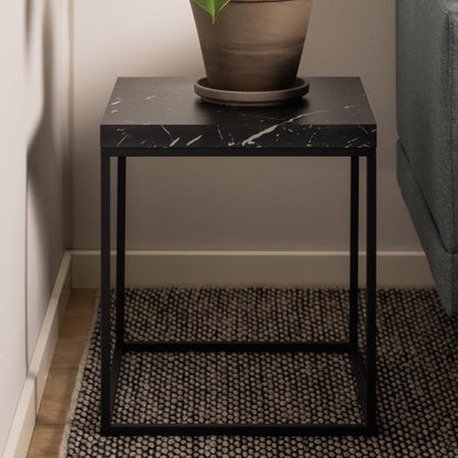 Barossa Marmo Coffee Side Table 40x40cm Black Marble Effect