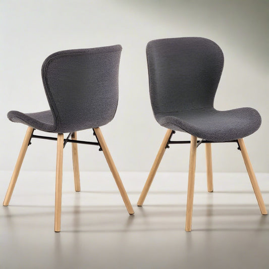 Batilda Monza Grey Anthracite Fabric Dining Chair, Oak Legs Set Of 2