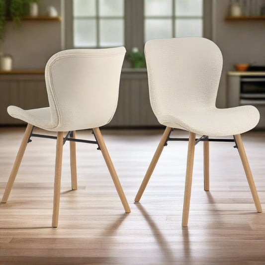 Batilda Monza Cream Fabric Dining Chair, Oak Legs Set Of 2