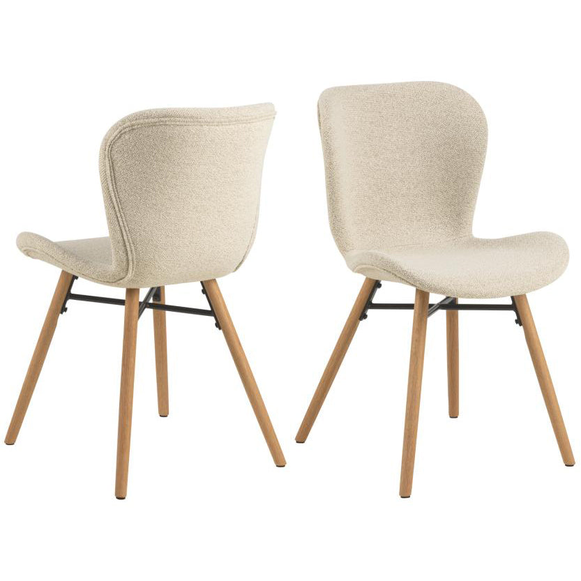 Batilda Monza Cream Fabric Dining Chair, Oak Legs Set Of 2